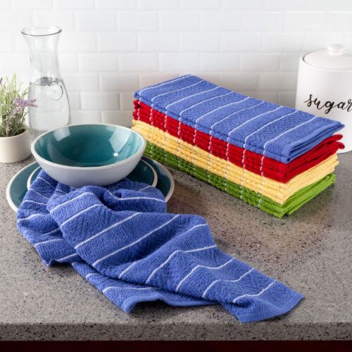 Lavish Home 69-001KT 16 x 28 in. Absorbent 100 Percent Cotton Hand Kitchen Towel With Chevron Weave Pattern, Multi-Color - Set of 8