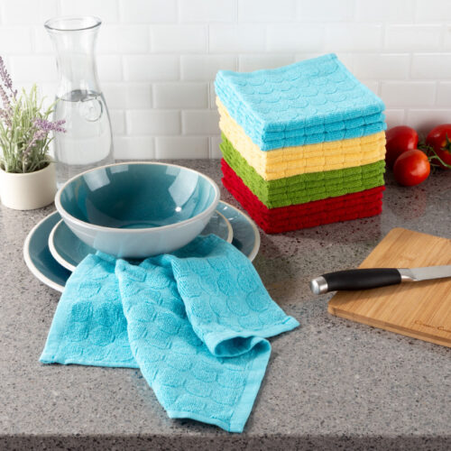 Lavish Home 69-004DC 12.5 x 12.5 in. Absorbent 100 Percent Cotton Kitchen Dish Wash Cloth With Modern, Multi-Color - Set of 16