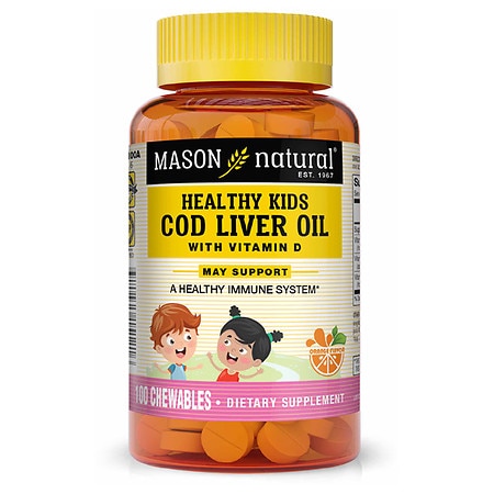 Mason Natural Kids Cod Liver Oil with Vitamin D Chewable Tablets Orange - 100.0 ea