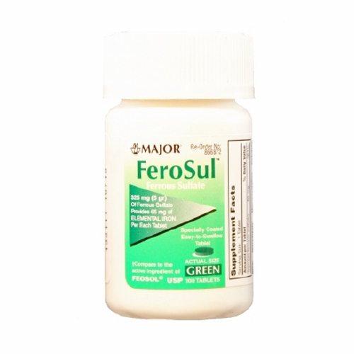 Mineral Supplement Feosol Iron 325 mg Strength Tablet 100 per Bottle 100 Tabs by Major Pharmaceuticals