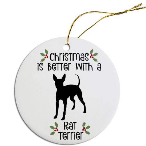 ORN-R-B61 Breed Specific Round Christmas Ornament - Rat Terrier