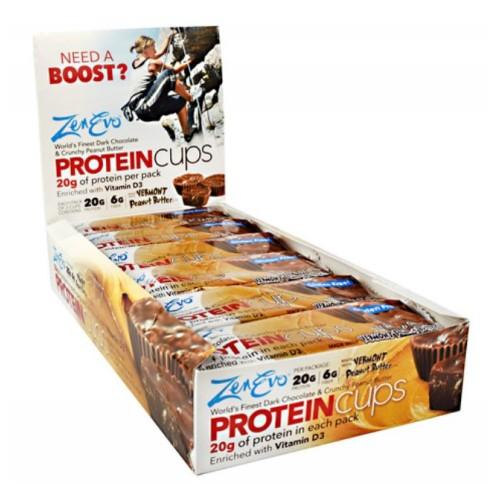 Protein Cups Dark Chocolate and Crunchy Peanut Butter 12 Bars by Zenevo