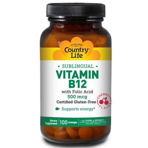 Vitamin B-12 with Folic Acid Sublingual 100 Loz by Country Life