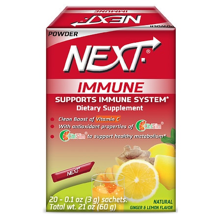 Next Vitamin C Powder Dietary Supplement with Antioxidant for Immune Support Ginger & Lemon - 0.1 oz x 20 pack