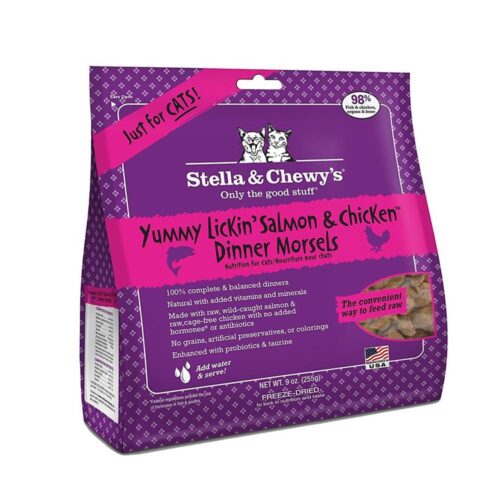 PF 84000121 9 oz Stella & Chewys Freeze Dried Yummy Lickin Salmon & Chicken Dinner for Cats