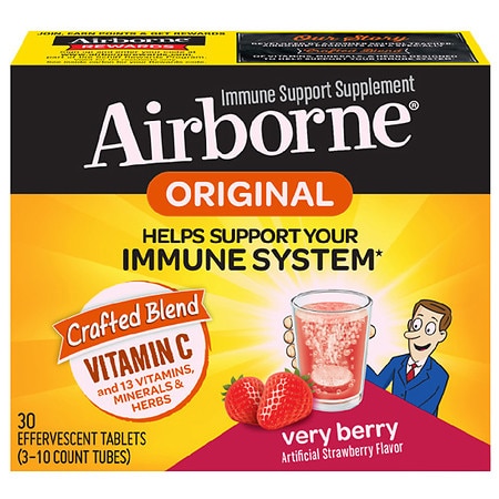 Airborne Immune Support Effervescent Minerals & Herbs with Vitamin C, E, Zinc Very Berry - 30.0 ea
