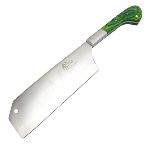 13310 12 in. The Bone Edge Cleaver Stainless Steel Full Tang Butcher Knife with Green Packawood Handle