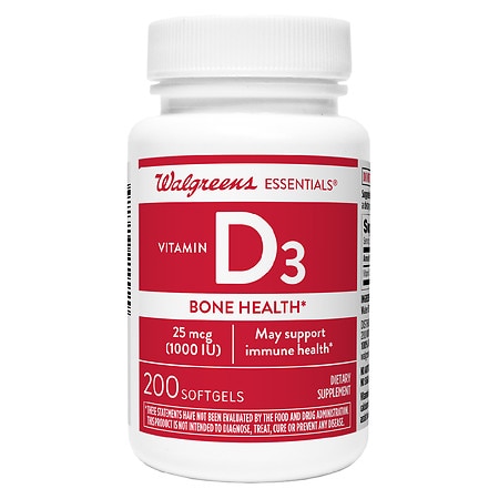 Walgreens Essentials Vitamin D3 25 mcg Softgels - 200.0 ea
