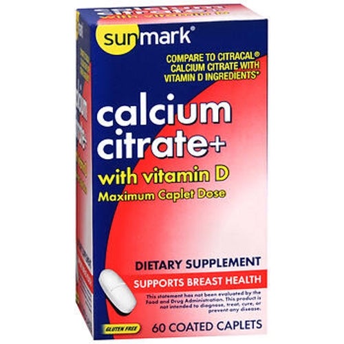 Sunmark Calcium Citrate + With Vitamin D Caplets 60 Tabs by Sunmark