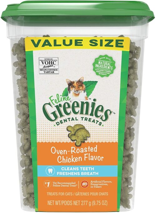 GR11132 9.75 oz Feline Natural Dental Treats Oven Roasted Chicken Flavor