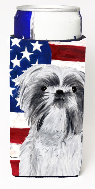 SC9015MUK Usa American Flag With Shih Tzu Michelob Ultra bottle sleeves For Slim Cans - 12 oz.