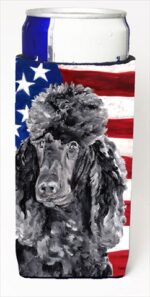 SC9626MUK Black Standard Poodle With American Flag USA Michelob Ultra bottle sleeves For Slim Cans - 12 Oz.