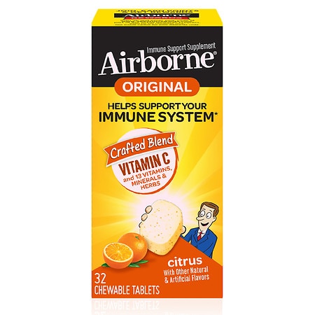 Airborne Citrus Chewable Tablets - 1000mg of Vitamin C - Immune Support Supplement Citrus - 32.0 ea
