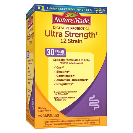 Nature Made Digestive Probiotics Ultra Strength 12 Strain Capsules 30 Billion CFU /serving - 25.0 ea