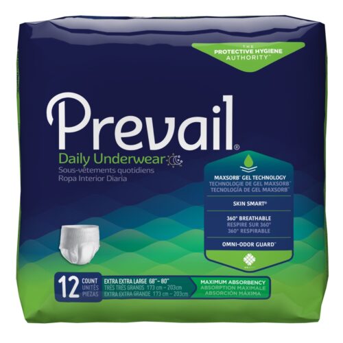 82173101 White 2XL Prevail Daily Underwear Adult Moderate Absorbent Underwear - Pack of 12