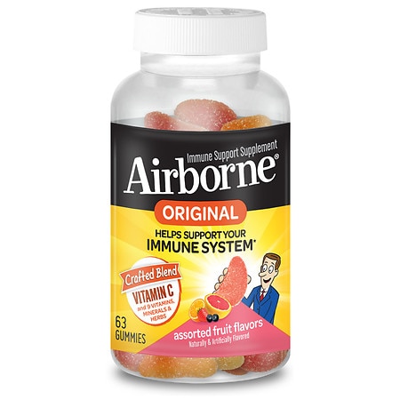 Airborne Vitamin C, E, Zinc, Minerals & Herbs Immune Support Supplement Gummies Assorted Fruit - 63.0 ea