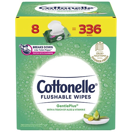 Cottonelle GentlePlus Flushable Wet Wipes with Aloe & Vitamin E 336 Total Flushable Wipes - 42.0 ea x 8 pack