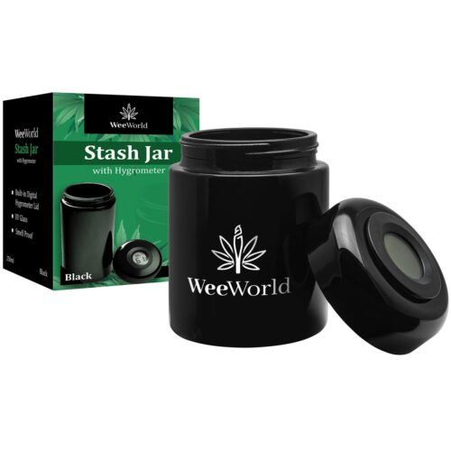 WW-STJR-HYGR-250 8.4 oz Stash Jar with Hygrometer, Black