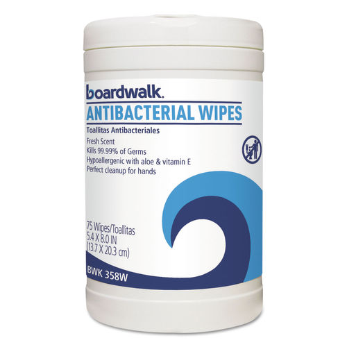 BWK458W 8 x 5.4 in. Fresh Scent Antibacterial Wipes - 75 Canister - Case of 6