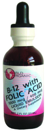 World Organic 213824 2 oz Liquid B-12 with Folic Acid 400mcg
