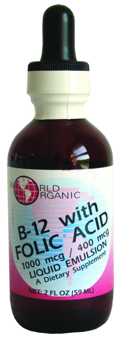 World Organic 213824 2 oz Liquid B-12 with Folic Acid 400mcg