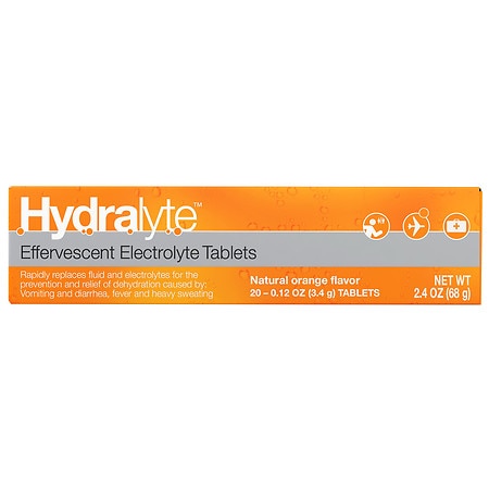 Hydralyte Effervescent Electrolyte Tablets, Natural Orange Flavor Orange - 0.12 oz x 20 pack