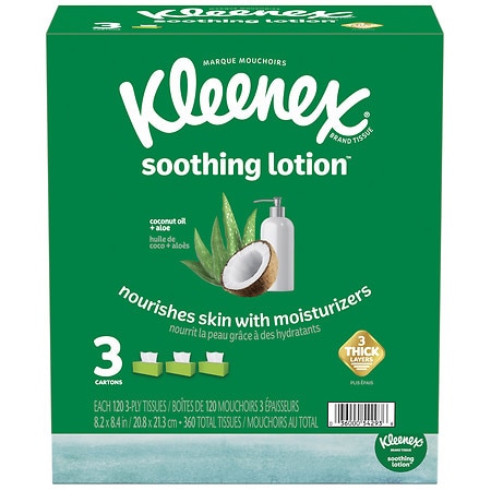 Kleenex Soothing Lotion Facial Tissues with Coconut Oil, Aloe & Vitamin E, 3-Ply - 120.0 ea x 3 pack