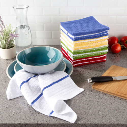 12.5 x 12.5 in. 100 Percent Cotton Kitchen Dish Cloth With Waffle Weave, Multi-Color - Set of 16