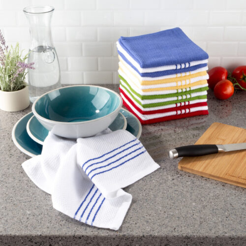 12.5 x 12.5 in. Absorbent 100 Percent Cotton Kitchen Dish Wash Cloths With Vintage Striped, Multi-Color - Set of 16