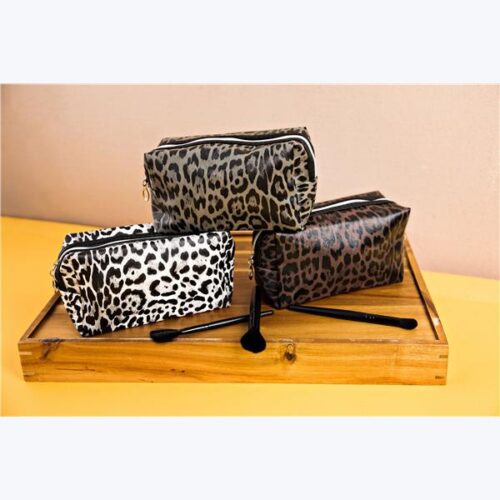 42082 Leopard Rectangular Cosmetic Bag, Assorted Color - 3 Piece