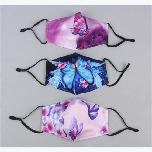 60709 Butterfly Pattern Face Mask, Assorted Color - 3 Piece