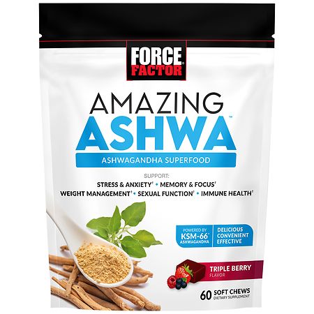 Force Factor Amazing Ashwa Ashwagandha Soft Chews Triple Berry - 60.0 ea