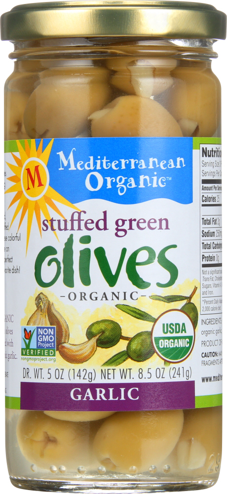 KHLV00485524 8.5 oz Organic Garlic Stuffed Green Olives