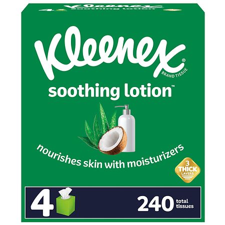 Kleenex Soothing Lotion Facial Tissues with Coconut Oil, Aloe & Vitamin E, 3-Ply 60 Tissues per Box - 60.0 ea x 4 pack