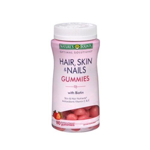 Optimal Solutions HairSkin & Nails Strawberry Flavored Gummies 80 Each by Natures Bounty