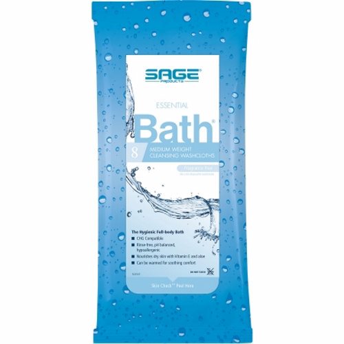 RinseFree Bath Wipe Essential Bath Soft Pack Purified Water / Methylpropanediol / Glycerin / Aloe 8 by Sage