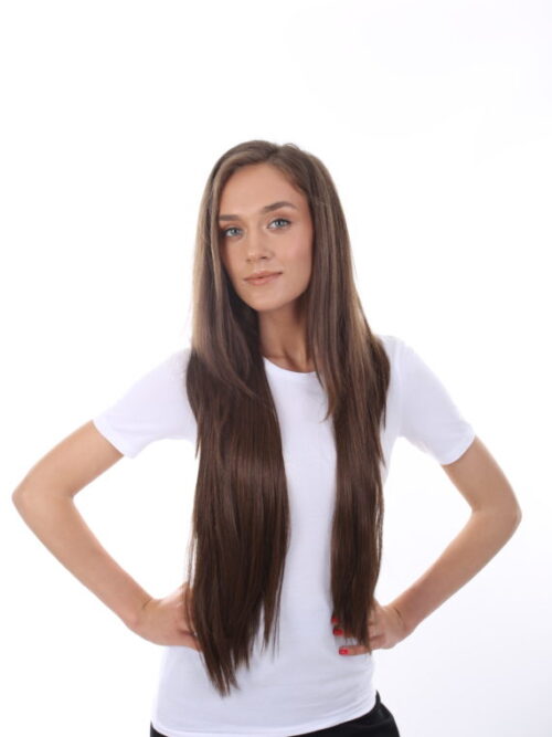 ST-007 24 in. Styless Straight Brunette High Heat Clip-In Synthetic Extension, Brown