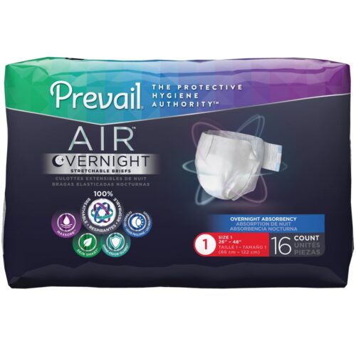 56568601 Yellow Prevail Air Overnight Incontinence Brief - Pack of 16