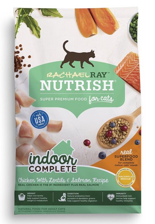 790031 6 lbs Rachael Ray Nutrish Indoor Complete Dry Cat Food, Chicken with Lentils & Salmon
