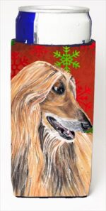 Afghan Hound Red Snowflakes Holiday Christmas Michelob Ultra bottle sleeves For Slim Cans - 12 Oz.