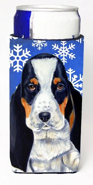 Basset Hound Winter Snowflakes Holiday Michelob Ultra bottle sleeves For Slim Cans - 12 oz.