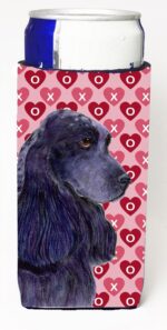 Black Cocker Spaniel Hearts Love Valentines Day Michelob Ultra bottle sleeves For Slim Cans - 12 oz.