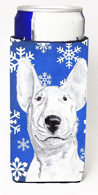 Bull Terrier Blue Snowflake Winter Michelob Ultra bottle sleeves For Slim Cans - 12 oz.