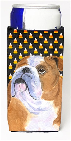Bulldog English Candy Corn Halloween Portrait Michelob Ultra bottle sleeves For Slim Cans - 12 Oz.