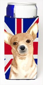 Chihuahua Cooper With English Union Jack British Flag Michelob Ultra bottle sleeves For Slim Cans - 12 Oz.