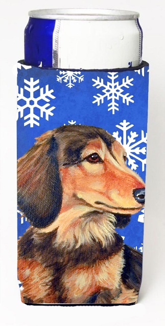 Dachshund Winter Snowflakes Holiday Michelob Ultra bottle sleeves For Slim Cans - 12 oz.