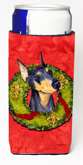 Doberman Christmas Wreath Michelob Ultra bottle sleeves For Slim Cans - 12 oz.