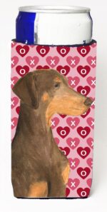 Doberman Hearts Love And Valentines Day Portrait Michelob Ultra bottle sleeves For Slim Cans - 12 oz.
