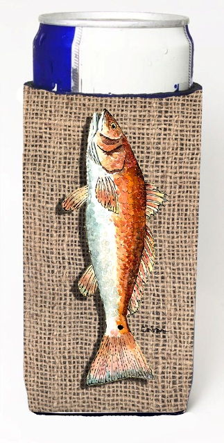 Fish Red Fish On Faux Burlap Michelob Ultra bottle sleeves For Slim Cans - 12 oz.