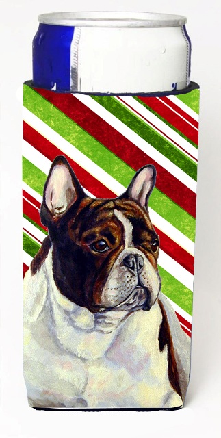 French Bulldog Candy Cane Holiday Christmas Michelob Ultra bottle sleeves For Slim Cans - 12 oz.